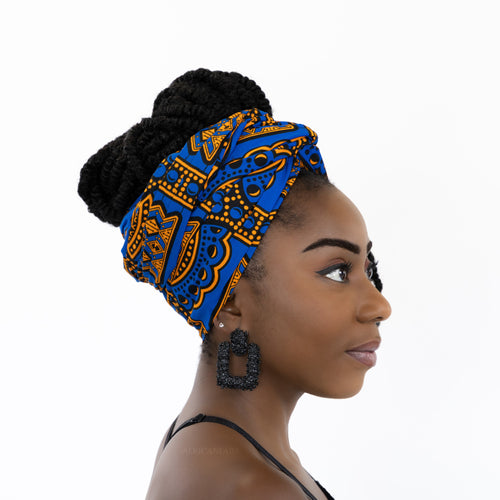 Foulard africain / Turban wax - Ancient Bleu
