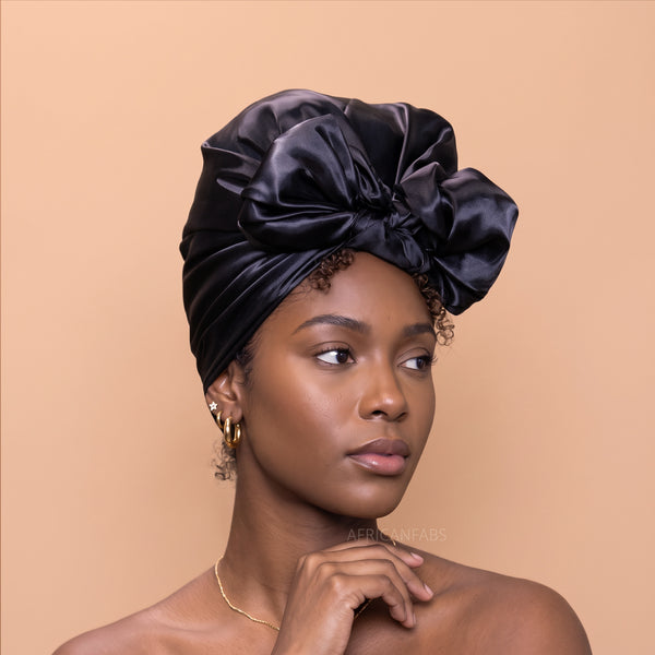 Foulard Carré en Satin Noir / Bandana / Foulard de Tête - 90 x 90 cm