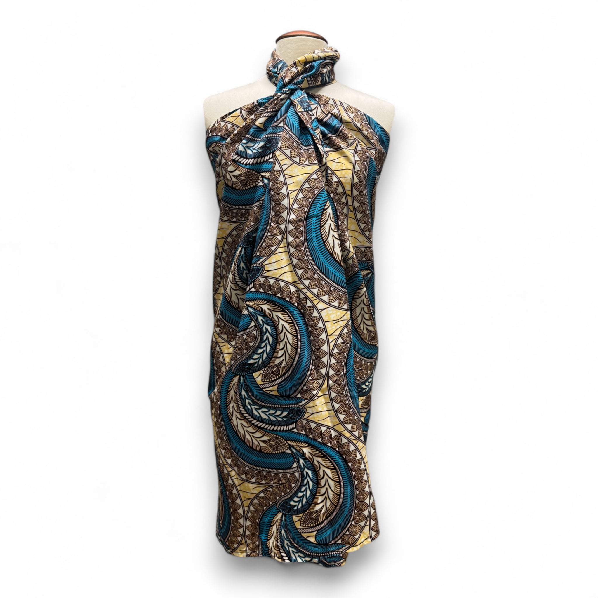 Paréo  / Sarong / Pagne - Jupe de plage en coton / écharpe de portage - Beige Bleu Feather