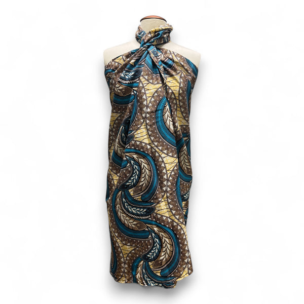 Paréo  / Sarong / Pagne - Jupe de plage en coton / écharpe de portage - Beige Bleu Feather