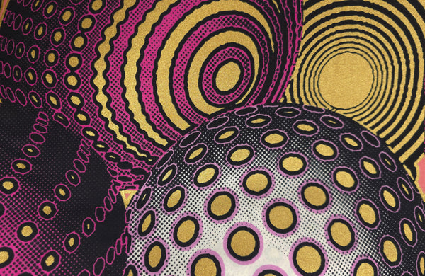 Tissu africain / tissu wax - Rose Or Cosmic Orb Pattern - Effet spécial Brillant Platinum Edition