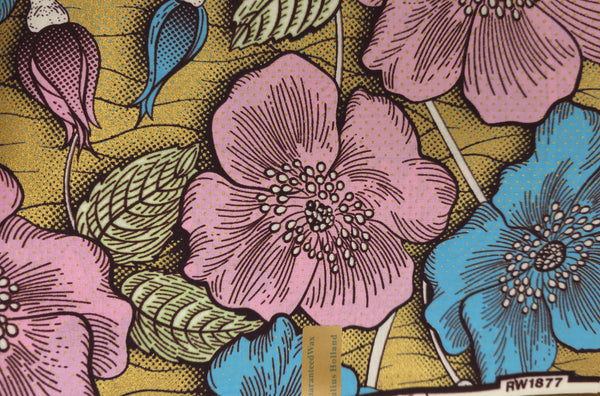 Tissu africain / tissu wax - Bleu Or Vintage Garden Bloom - Effet spécial Brillant Platinum Edition