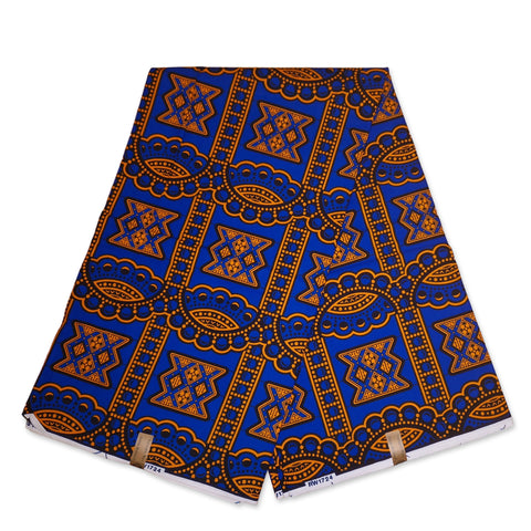 Tissu africain / tissu wax - Bleu / orange ancient