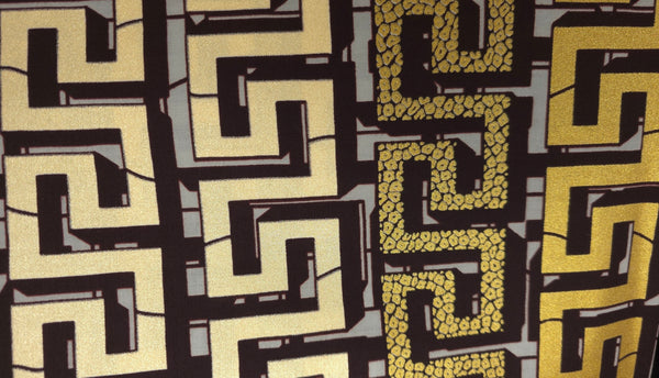 Tissu africain / tissu wax - Or Marron Royal Maze - Effet spécial Brillant Platinum Edition