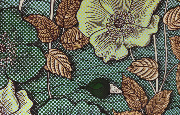 Tissu africain / tissu wax - Vert Bleu clair Vintage Garden Bloom - Effet spécial Brillant Platinum Edition