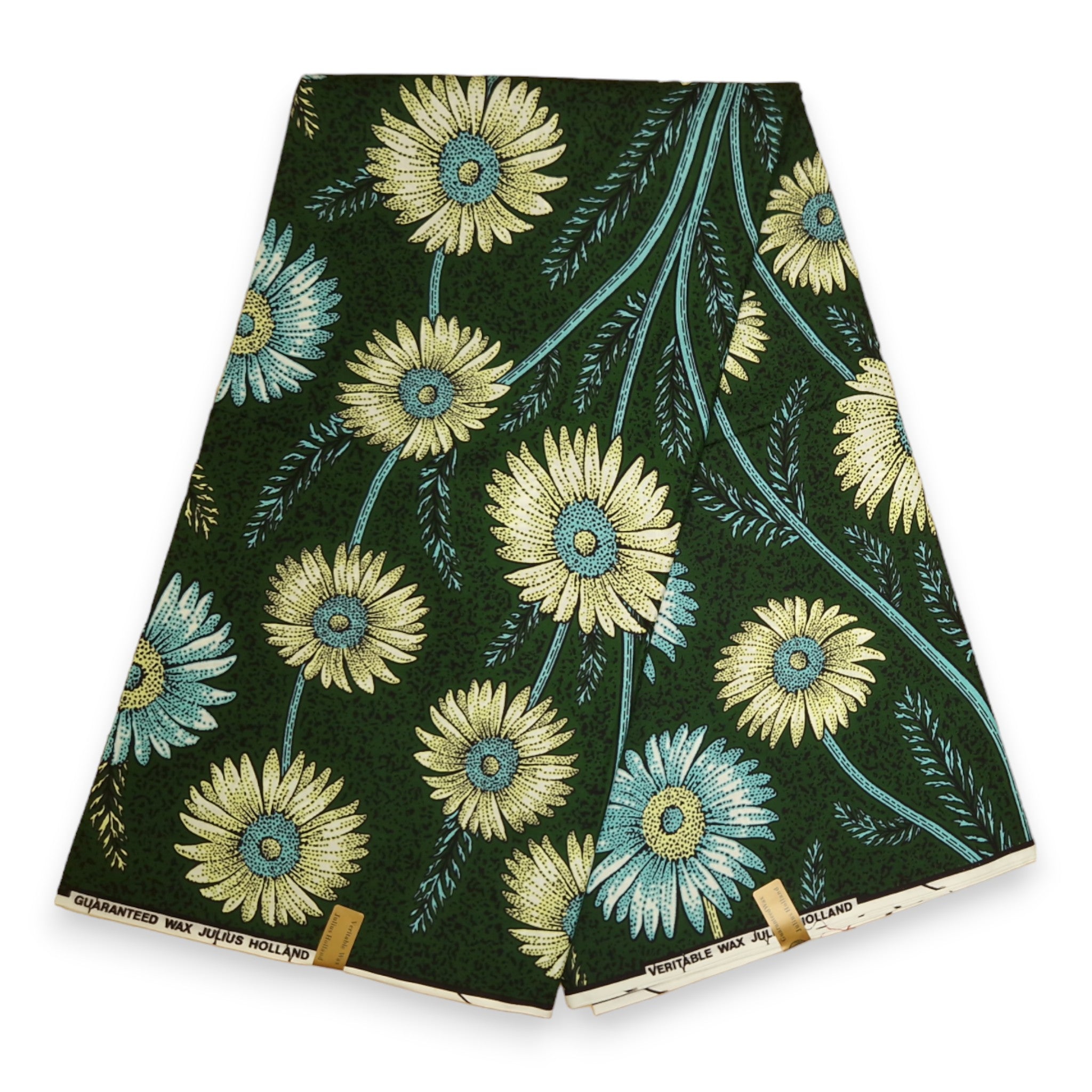 African Wax print fabric - Green and Light blue Forest Daisy Vines - 100% cotton