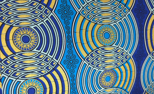 Tissu africain / tissu wax - Bleu Or Retro Circles - Effet spécial Brillant Platinum Edition
