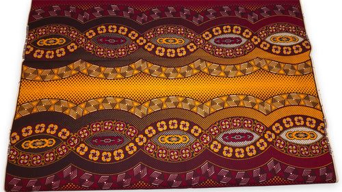 Tissu wax africain - Rouge Jaune Royal Wave Ornament - 100% coton