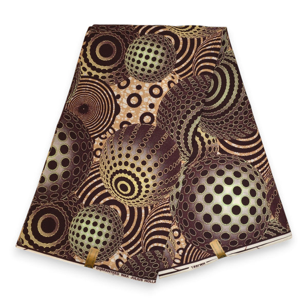 African Wax print fabric - Brown Beige Cosmic Orb Pattern - 100% cotton