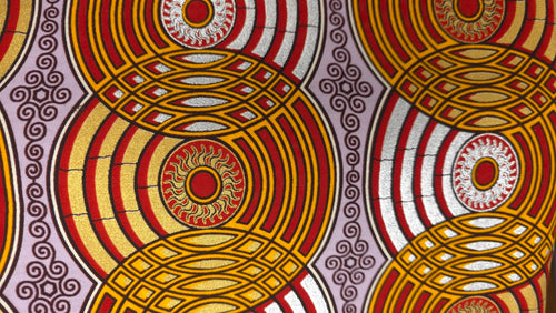 Tissu africain / tissu wax - Rouge Or Retro Circles - Effet spécial Brillant Platinum Edition