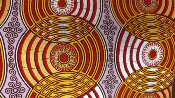 Tissu africain / tissu wax - Rouge Or Retro Circles - Effet spécial Brillant Platinum Edition