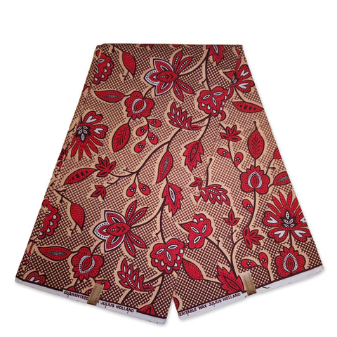 Tissu africain / tissu wax - Rouge leaftrails