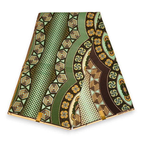African Wax print fabric - Green Ancient Hex Wave - Special effect Brillant Platinum Edition