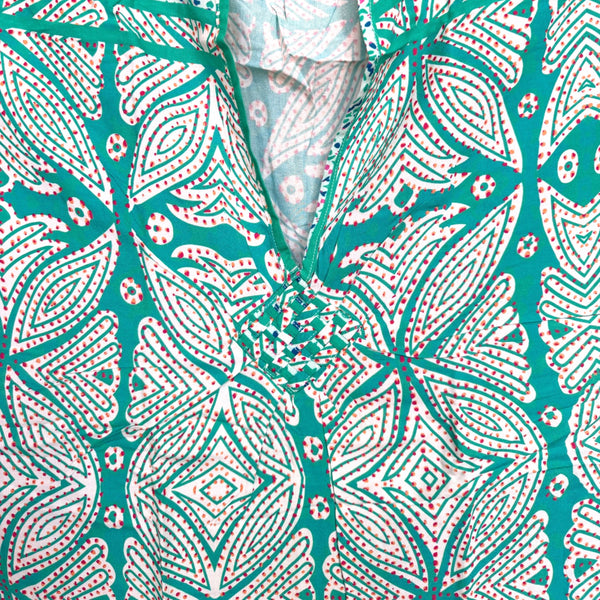 Robe kaftan bohème en rayon - Turquoise Sea Fern