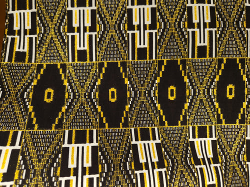Tissu imprimé africain - Effets pailletés exclusifs 100% coton - KT-3071 Kente Or Noir