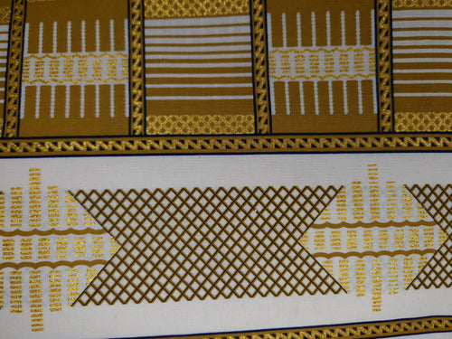 Tissu imprimé africain - Effets pailletés exclusifs 100% coton - KT-3085 Kente Or Blanc