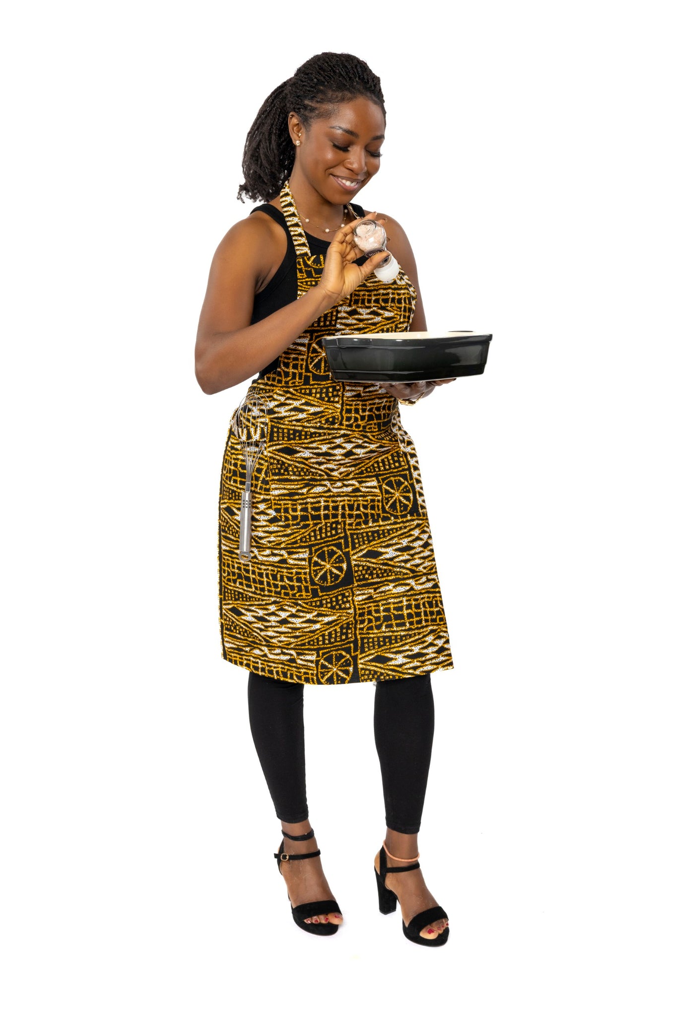 African print Apron - Yellow Black Ndop Cameroon