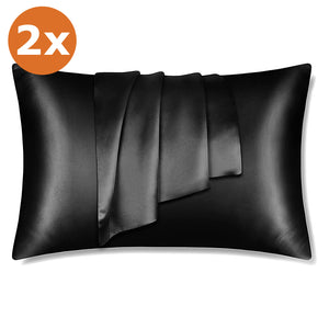 2 PIÈCES - Taie d'oreiller en satin Noir clair 60 x 70 cm taille standard - Taie d'oreiller en satin soyeux