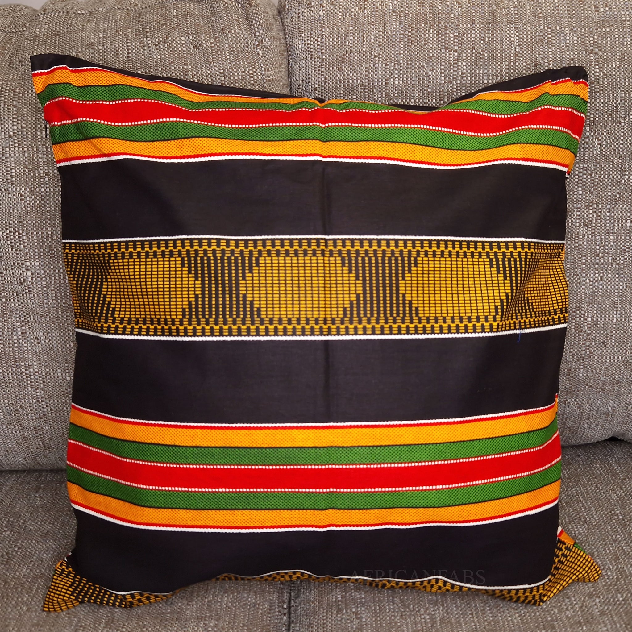 Housse d'oreiller africaine | Pan Afrique / Kente noir - Oreiller décoratif 45x45cm - 100% coton