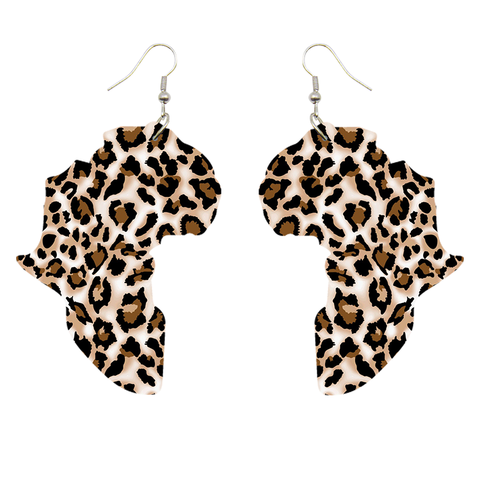 Boucles d'oreilles continent africain avec motif léopard