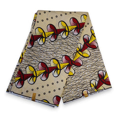 Tissu africain / tissu wax - Beige Trumpet Flowers
