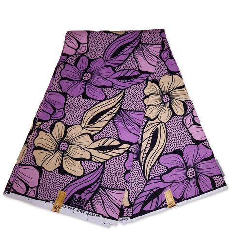 Tissu africain / tissu wax - Grande fleur violette