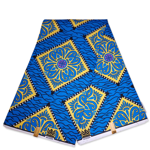 Tissu africain / tissu wax - Bleu / jaune Royal