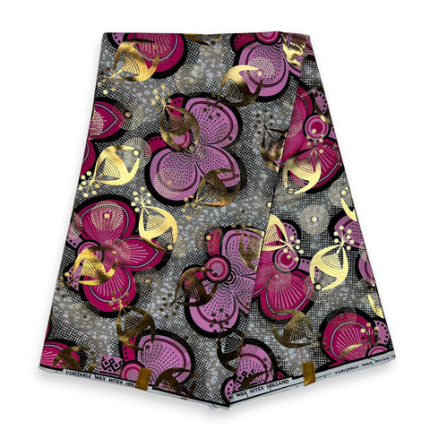 Tissu africain / tissu wax - Effets dorés - Rose Bows
