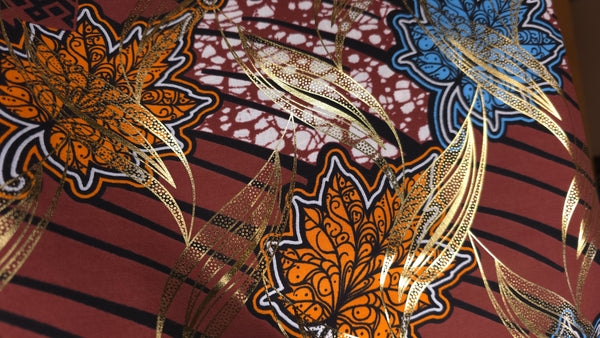 Tissu africain / tissu wax - Marron Or Autumn Leaf - Effet spécial Brillant Platinum Edition