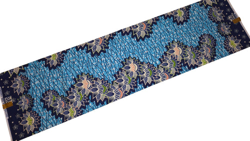 Tissu wax africain - Bleu clair Bleu Lotus Border - 100% coton