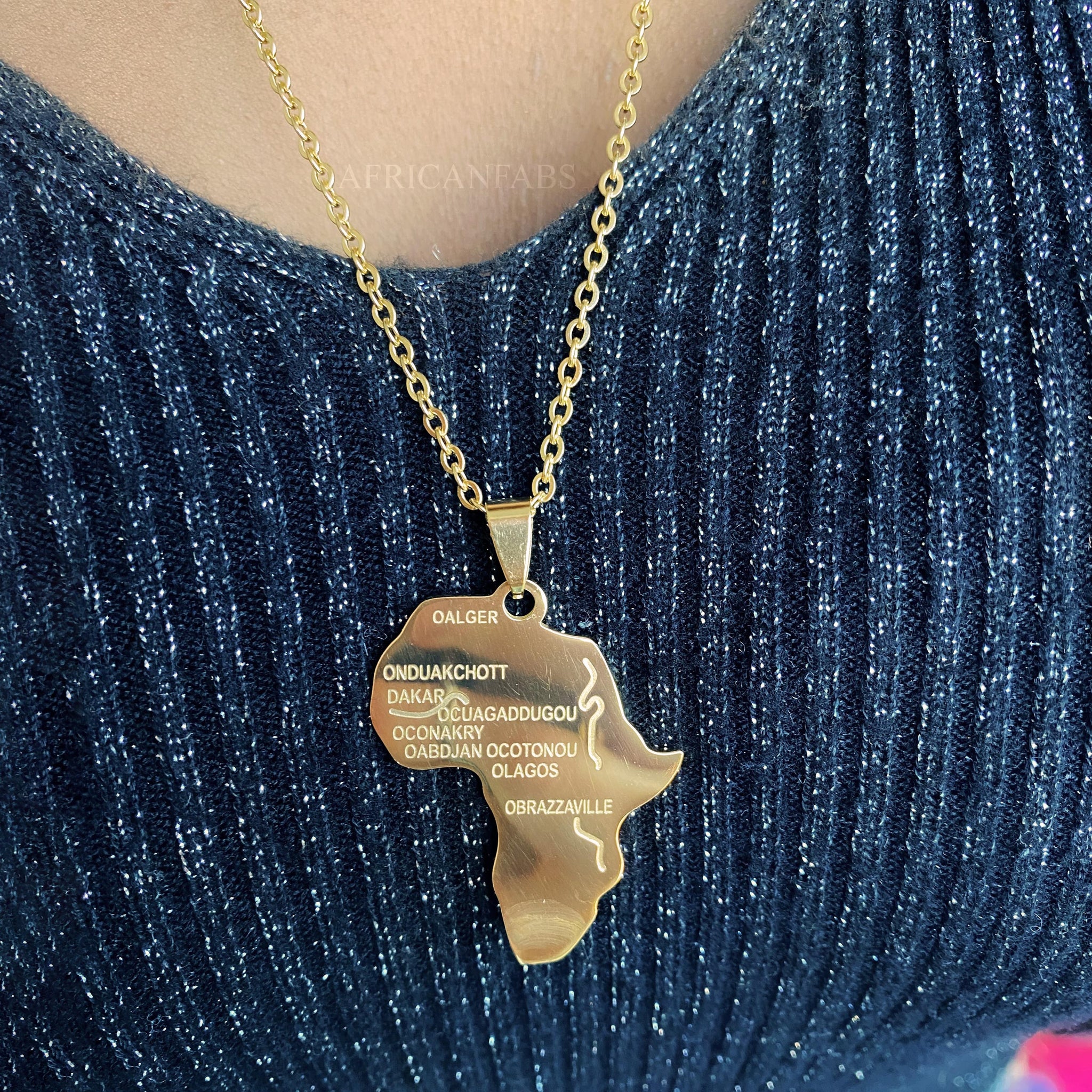 Collier / pendentif - continent africain Grand - Or
