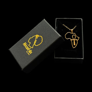 Collier / pendentif Afrique plaqué or véritable 18k - Carte de l'Afrique - Continent africain avec symbole de la croix 