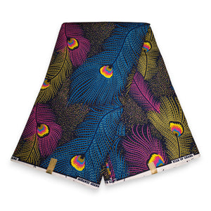 Tissu africain / tissu wax - Multicolor Peacock Feathers - Polycoton