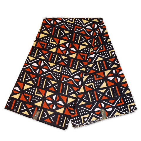 Tissu africain / tissu wax Bogolan / Mud cloth - Beige / OrangeMarron OT-3010 (Mali traditionnelle)