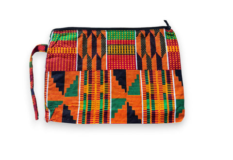 Pochettes / étuis à maquillage en imprimé africain / Trousse à crayons - Kente orange 