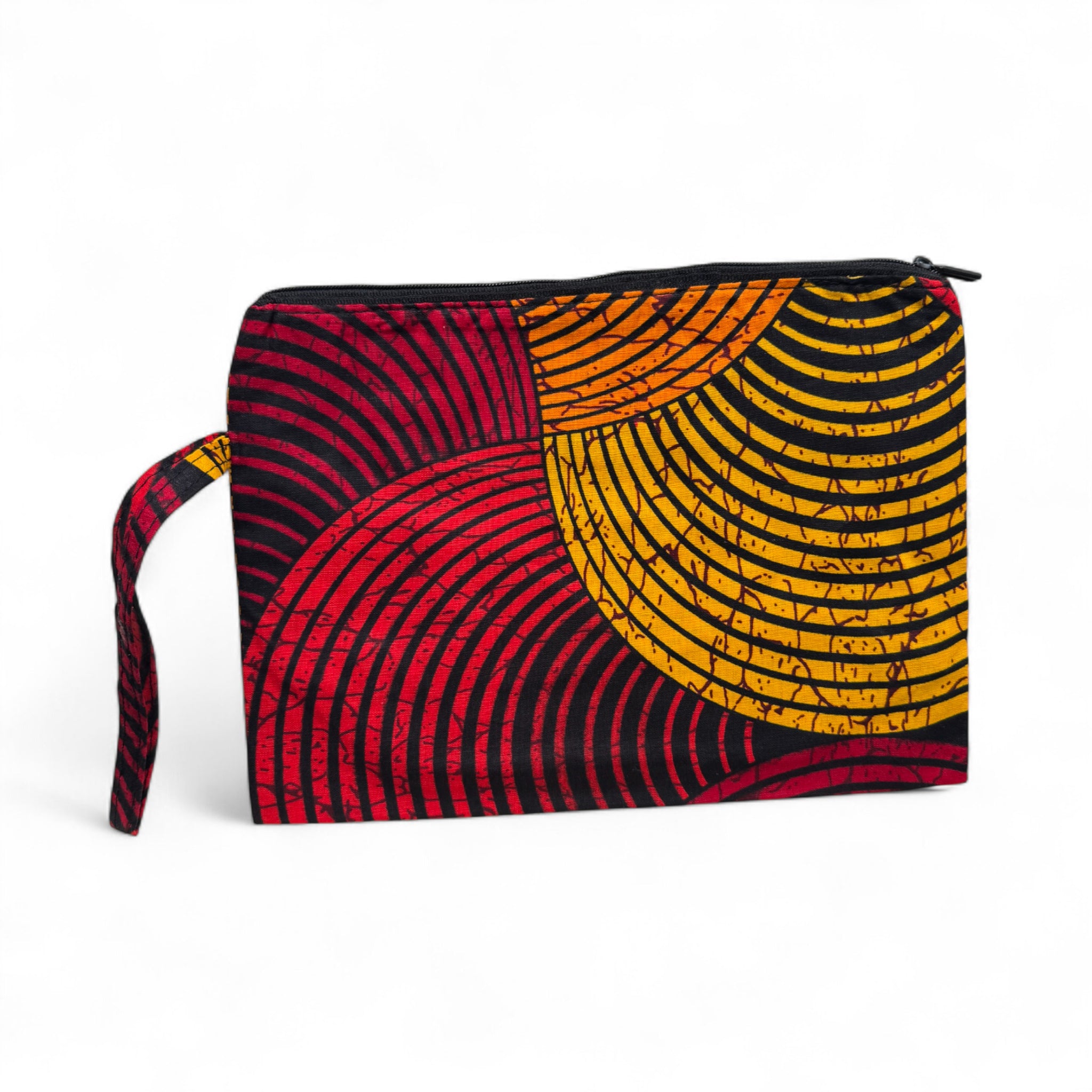 Pochettes / étuis à maquillage en imprimé africain / Trousse à crayons - Rouge & Jaune Cercle Concentrique