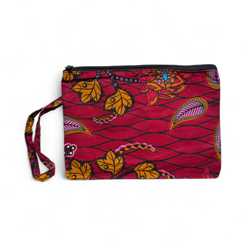 Pochettes / étuis à maquillage en imprimé africain / Trousse à crayons - Rouge foncé & Jaune Botanical Flow