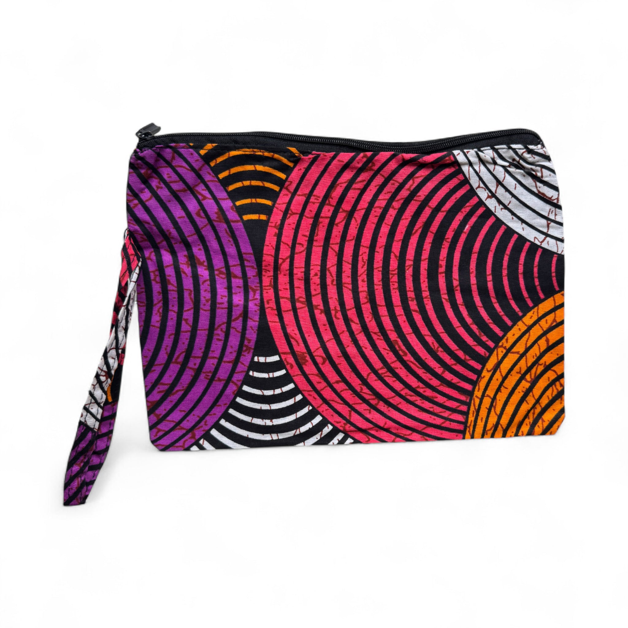 Pochettes / étuis à maquillage en imprimé africain / Trousse à crayons - Orange & Violet Cercle Concentrique