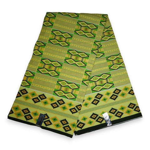 Tissu imprimé africain - Effets pailletés exclusifs 100% coton -  PO-4999 Kente Or citron vert
