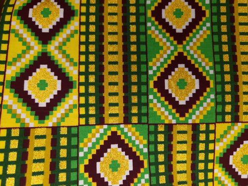 Tissu imprimé africain - Effets pailletés exclusifs 100% coton - PO-5004 Or Vert