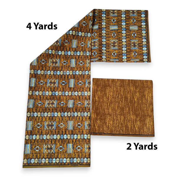 Tissu africain / tissu wax - Imprimé bicolore Polycoton - Combinaison de 6 yards (4+2 yards) PO-5026