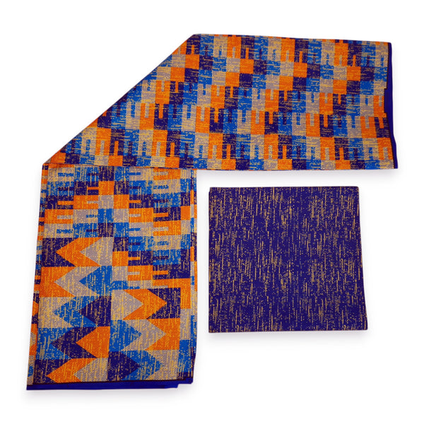 Tissu africain / tissu wax - Imprimé bicolore Polycoton - Combinaison de 6 yards (4+2 yards) PO-5046