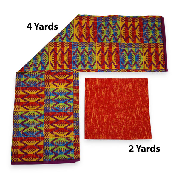 Tissu africain / tissu wax - Imprimé bicolore Polycoton - Combinaison de 6 yards (4+2 yards) PO-5048