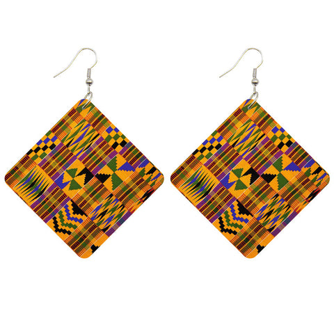 Imprimé africain Boucles d'oreilles | Kente print wooden earrings