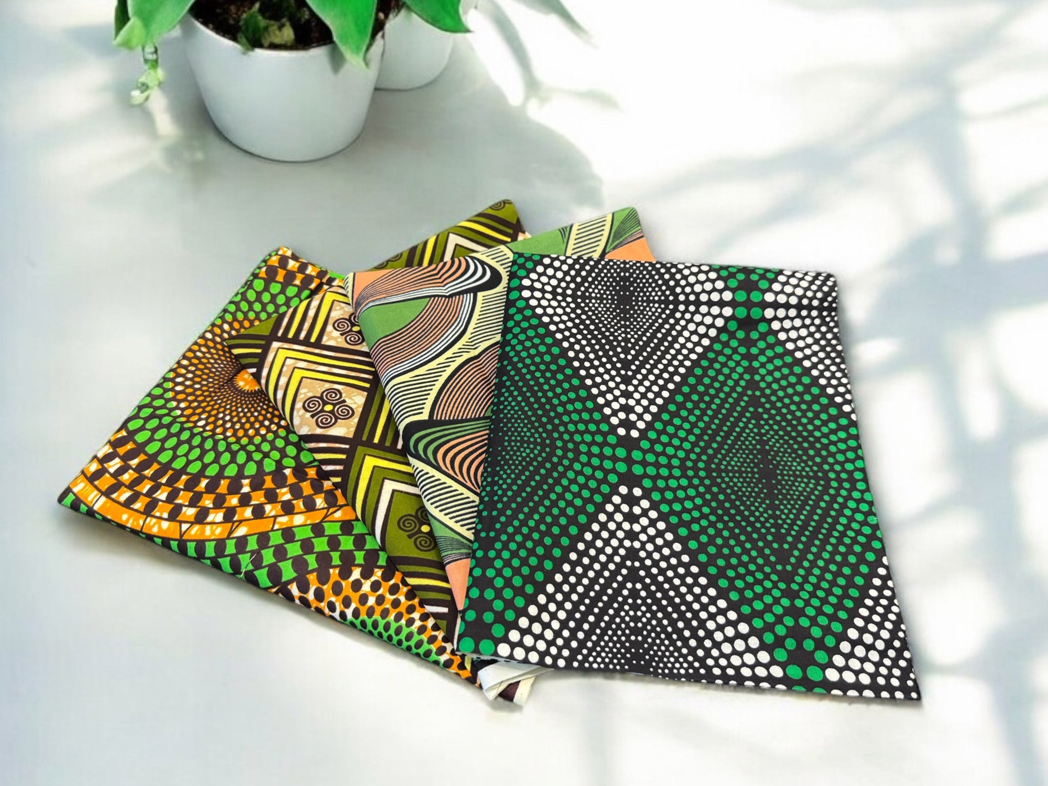 4 Fat quarters - Vert Tissus Patchwork - Coupons Tissus imprimé africain