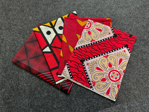 4 Fat quarters - Rouge Tissus Patchwork - Coupons Tissus imprimé africain
