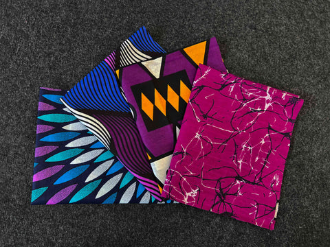4 Fat quarters - Violet Tissus Patchwork - Coupons Tissus imprimé africain