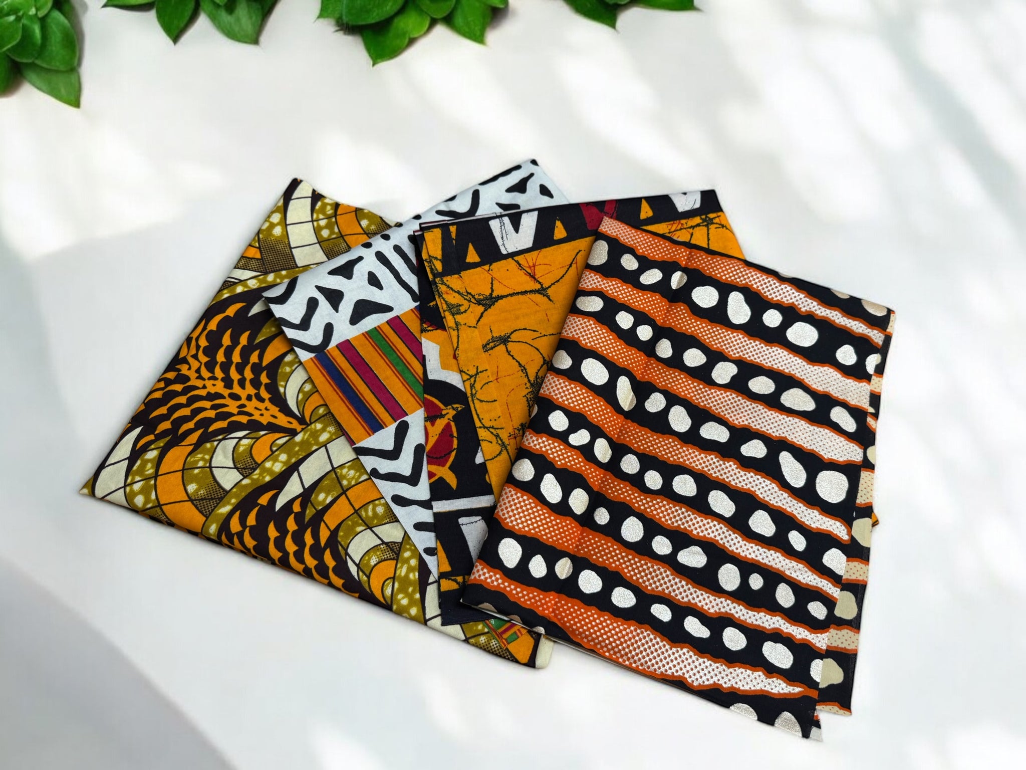 4 Fat quarters - Orange x Tissus Patchwork - Coupons Tissus imprimé africain