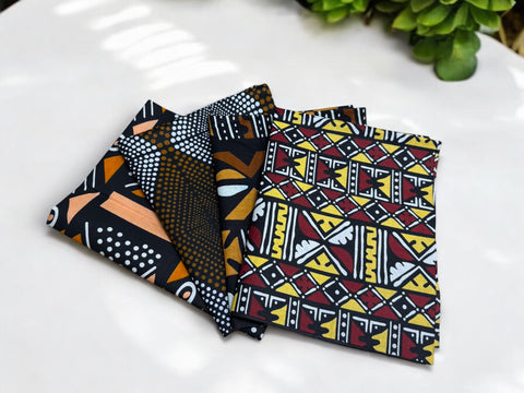 4 Fat quarters - Noir Tissus Patchwork - Coupons Tissus imprimé africain