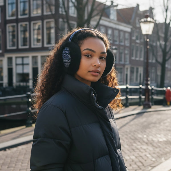 Cache-oreilles à Motifs Africains - Protège-oreilles d’Hiver Pliables - Bleu Bogolan
